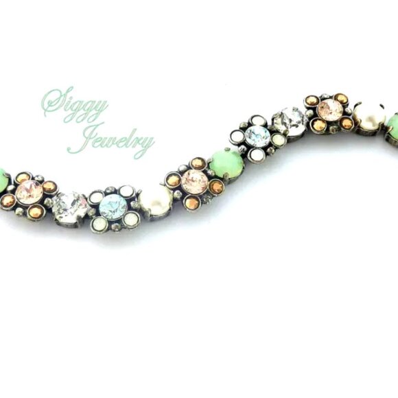 Spring Angel Austrian Crystal Flower Bracelet in Mint Opal, Pearls, and Neutrals - Picture 5 of 6